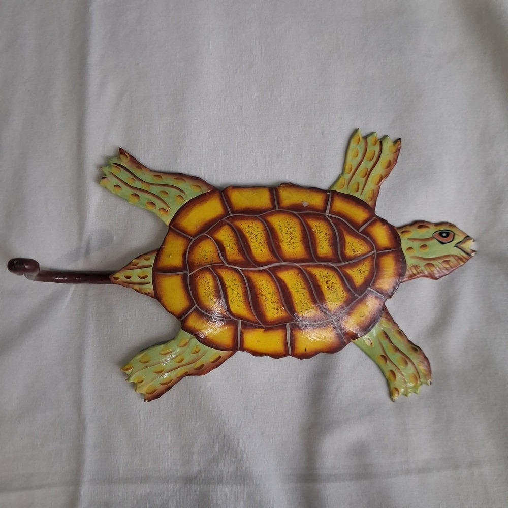 Metal Sea Turtle Wall Hook Hand Painted Coastal Decorative Key Towel Hanger